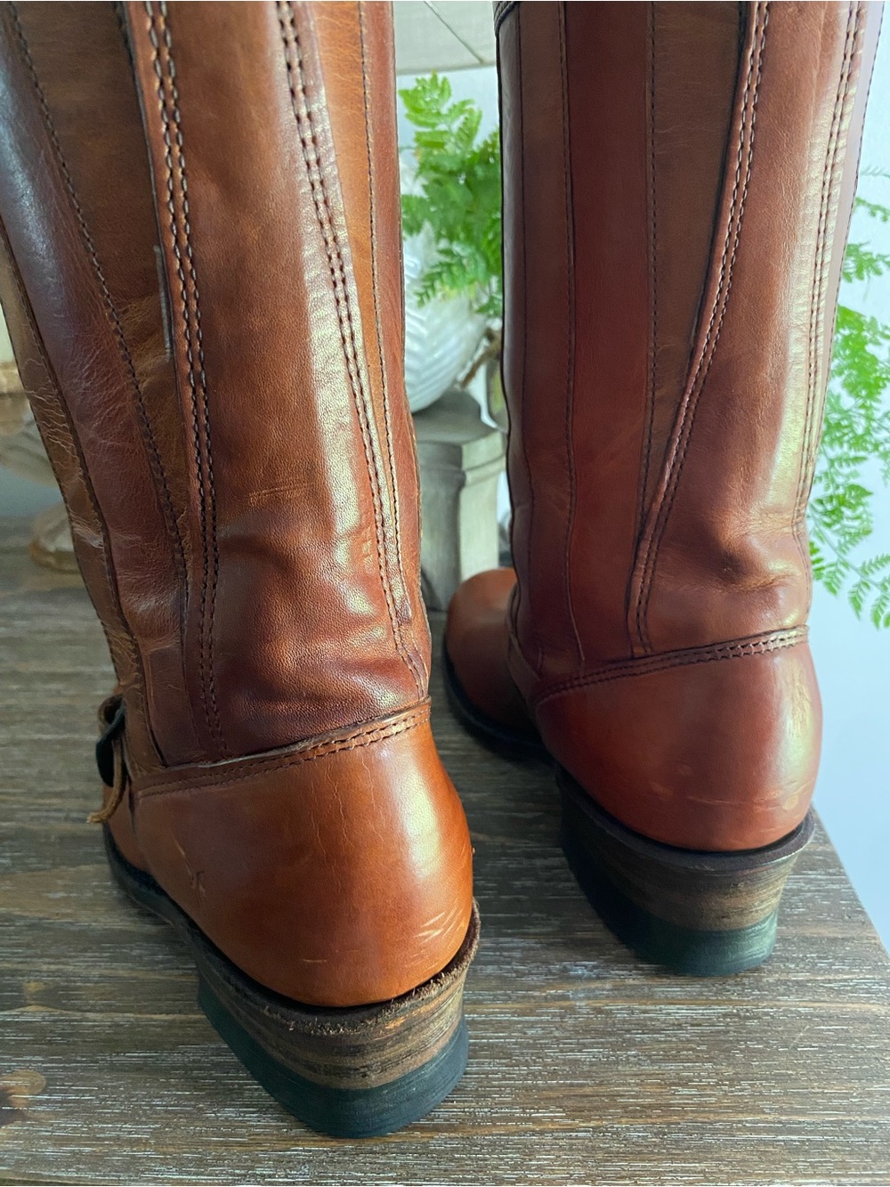 RARE Frye Engineer Americana Ltd Ed Anniversary Leather Tall Boots Women 7.5 Tan - Picture 8 of 16